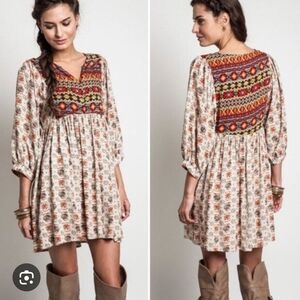 Bohemian Patterned Dress with Embroidered Detail
